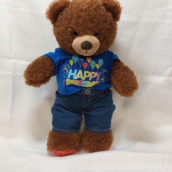 Build-A-Bear Classic Brown Birthday Teddy Bear (w/jeans & birthday shirt) - Picture 5 of 10
